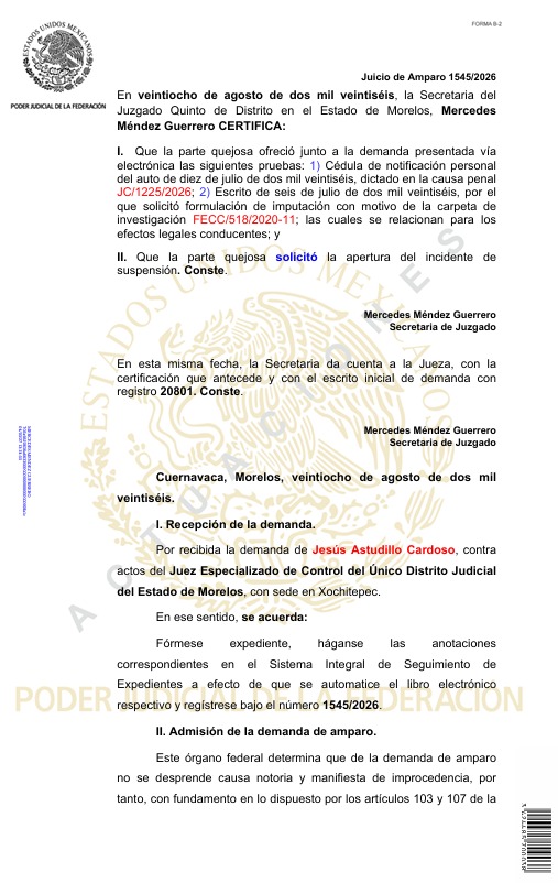 Tribunal federal ordena respetar plazo y programar audiencia penal en Morelos